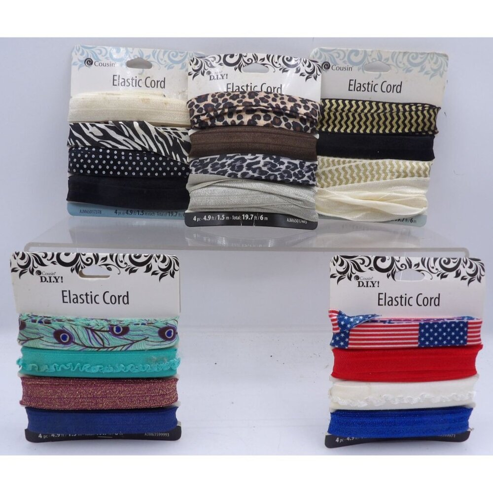 Cousin D.I.Y. Elastic Cord 5-Pack 4.9ft x ⅝" Animal Print Metallic & Patriotic